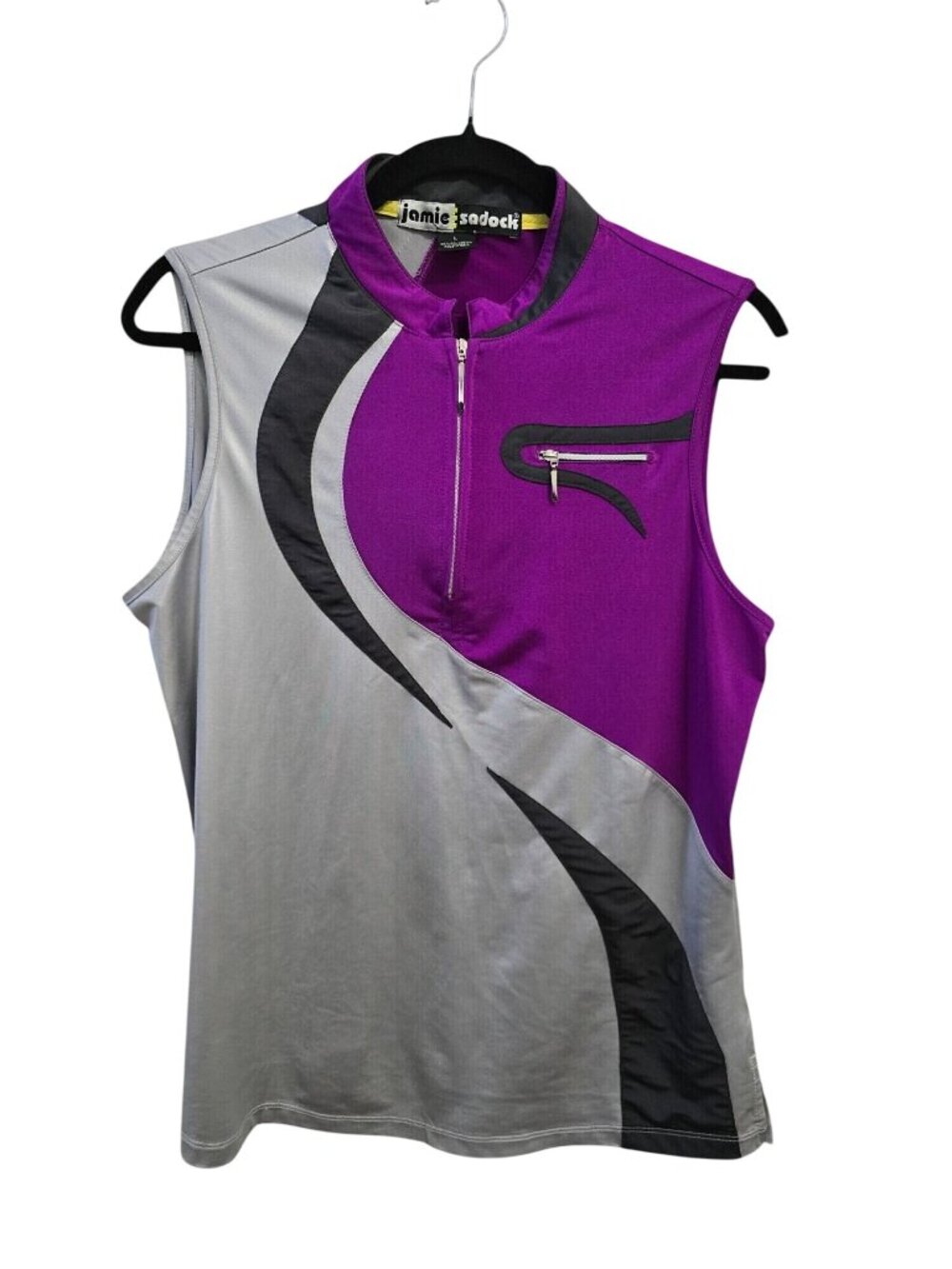 Jamie Sadock Womens 1/4 Zip Sleeveless Purple & Gray Golf Top Large